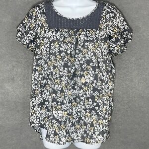 Liz Claiborne Top Womens Sz L Floral Embroidered Neckline Ruffle‎ Sleeve Blouse
